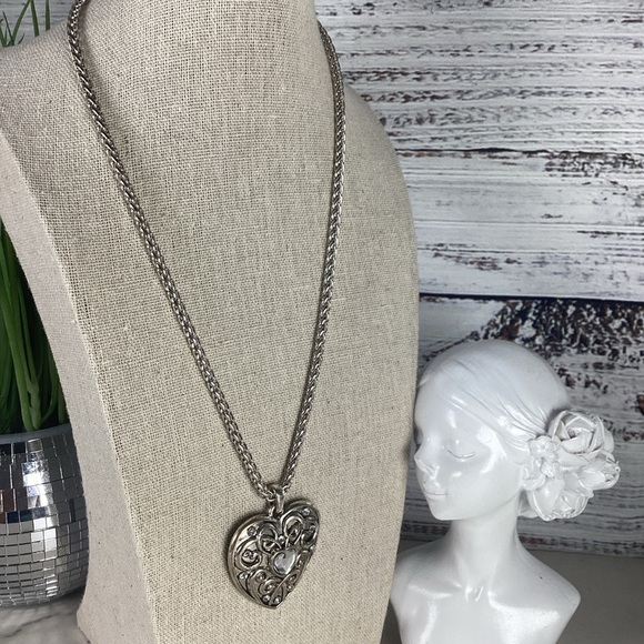 Vintage Romantic Silver Heart‎ rhinestones Necklace Chain - Picture 7 of 12